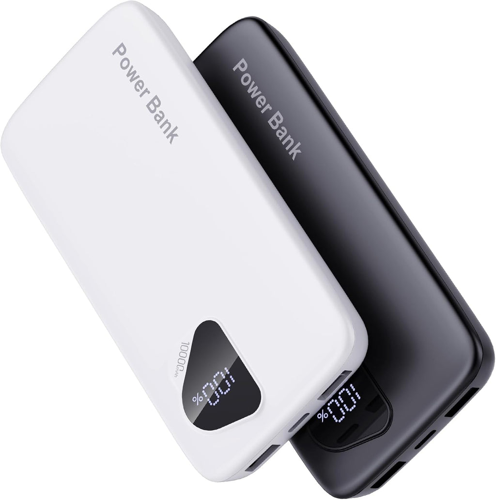 2-Pack Cargador Portátil 10000mAh con Cables Integrados | 4 Salidas, 2 Entradas – Compatible con iPhone y Samsung