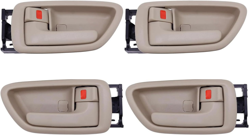 Lcyolada 4 manijas interiores de puerta con bisel (beige) compatibles con Toyota Sequoia 2000-2007, Avalon 2000-2004, Tundra 2004-2006 (solo cabina doble) - para cuatro puertas de tamaño completo