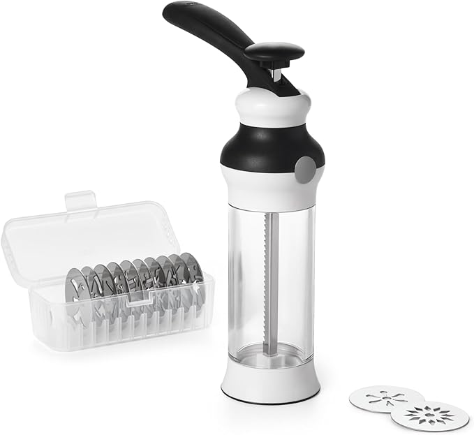OXO Good Grips – Prensa para Galletas 14 Piezas con 12 Discos de Acero Inoxidable y Estuche