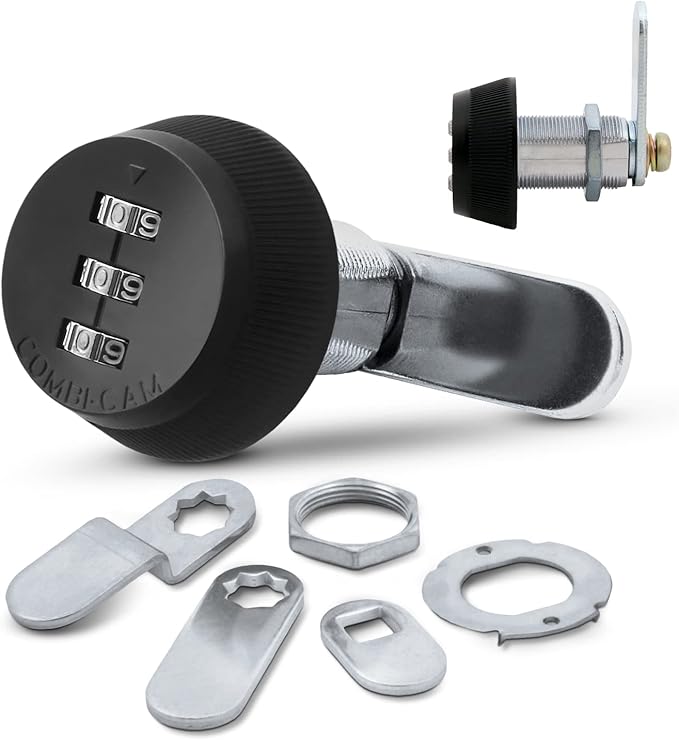 Cerradura de Leva Combi-Cam Sin Llave | Combinación 3 Diales | Tamaño Grande | Negro