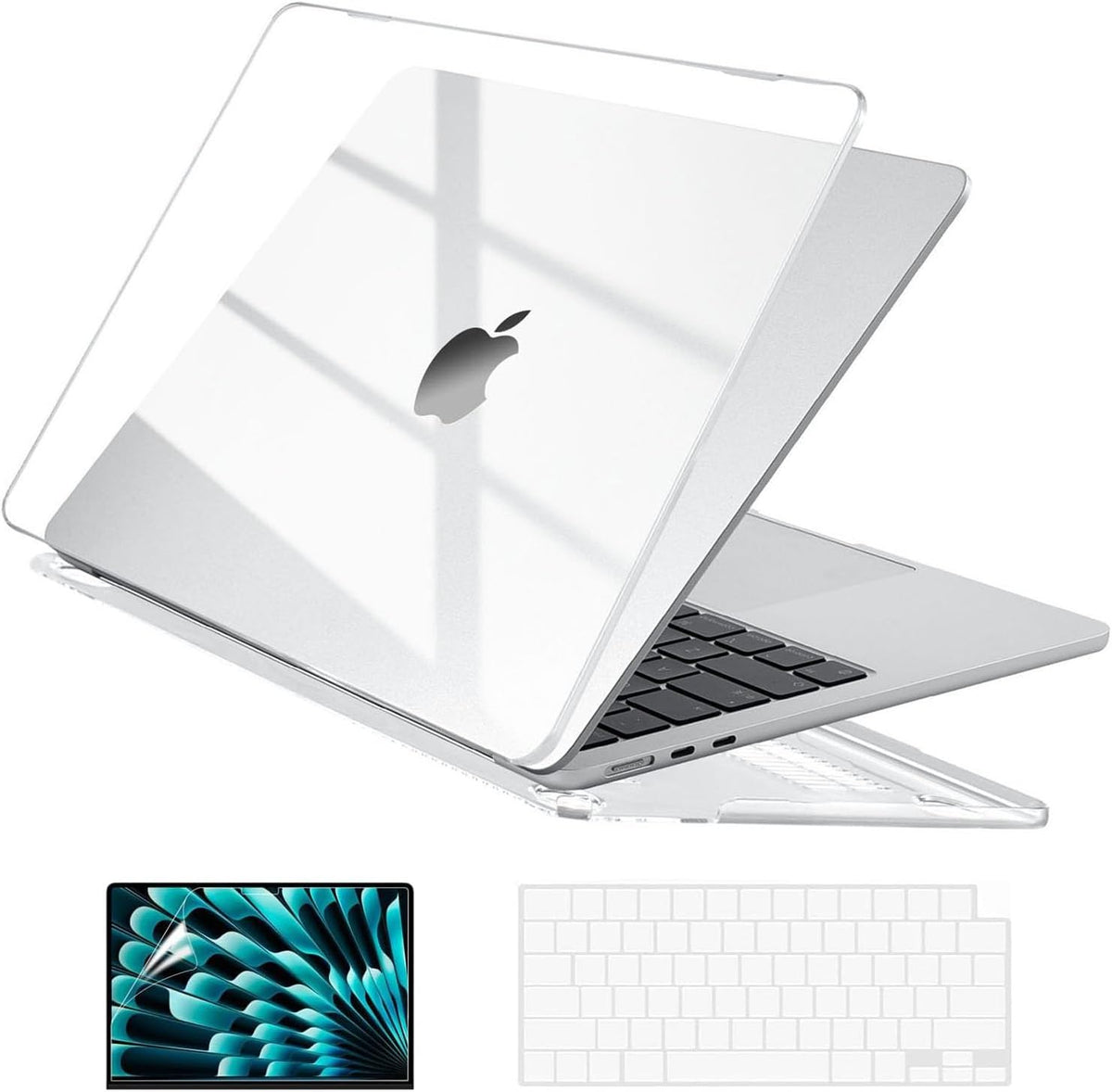 Funda EooCoo compatible con MacBook Air de 15 pulgadas M5 (lanzamiento 2026, 2025-2023), M4, M3, M2 (modelos A3448, A3241, A3114, A2941). Carcasa rígida de plástico, protector de teclado y protector de pantalla. Transparente.