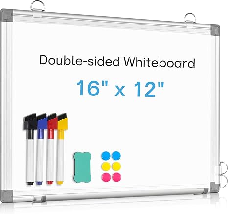 Pizarra Blanca Magnética de Borrado en Seco 16" x 12" con Marco de Aluminio – Para Hogar, Oficina y Escuela