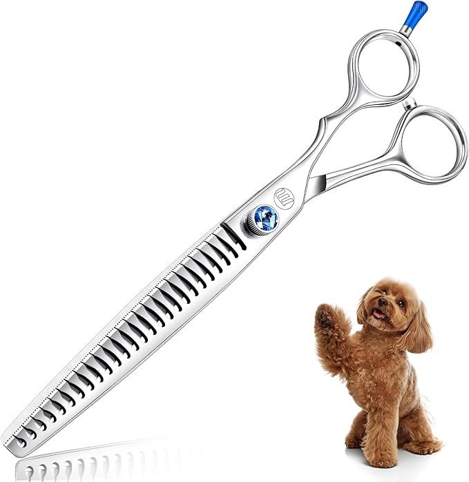 ULG Professional Dog Grooming Scissors 7.0” Straight Chunker Shear 65%-75% Thinning Rate 440C Japanese Stainless Steel Tension Adjustable Left & Right Handed Pet Grooming Shears