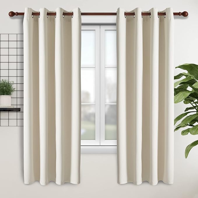 Cortinas opacas para dormitorio, con aislamiento térmico y ojales, para oscurecer la habitación, juego de 2 paneles (52 x 95 pulgadas, beige)