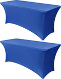 Obstal Cubremesa Elastico de Spandex 6 Pies | Pack de 2 para Mesas Plegables Estandar | Mantel Ajustable Rectangular para Bodas y Fiestas | 72x30x30 Pulgadas Azul Rey