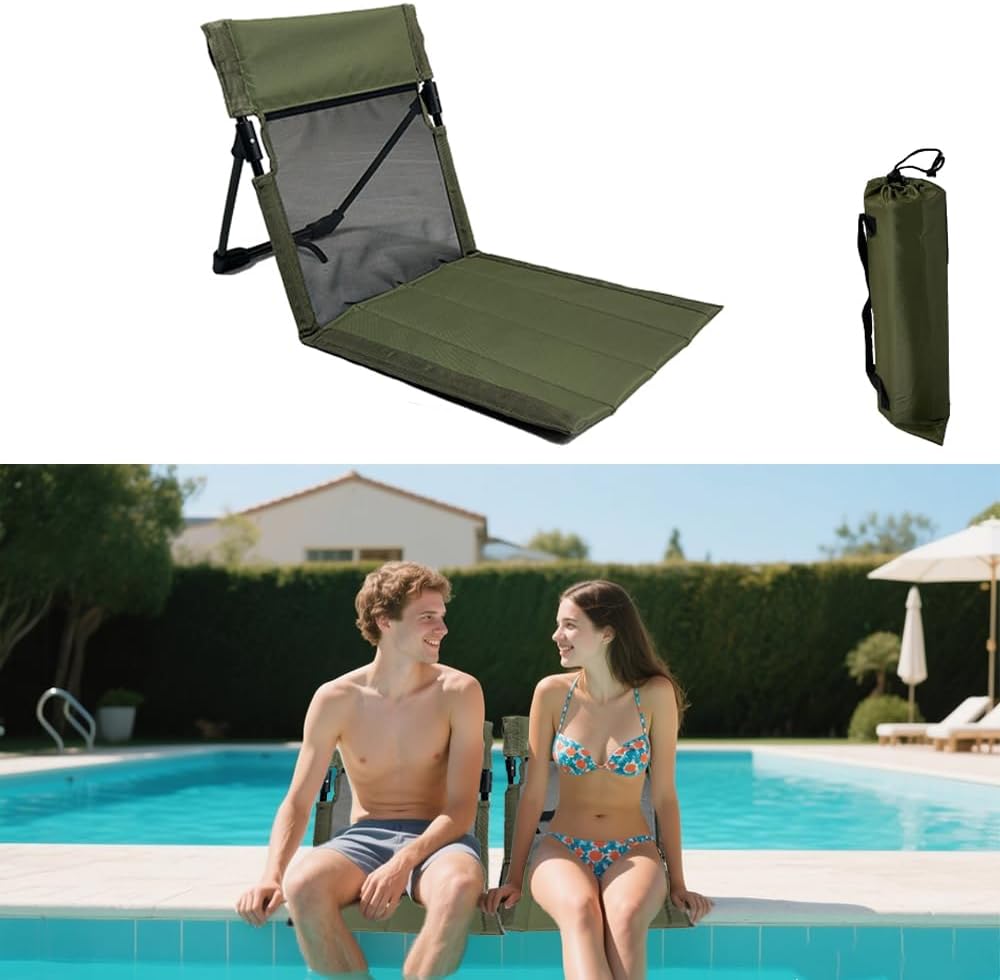 Sillas portátiles Verveens para piscina con respaldo de malla, sillas de playa plegables y ligeras con bolsa de transporte para piscina, tomar el sol, acampar, picnic, césped y viajes por carretera.