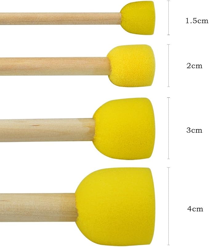Pistha Esponjas Redondas de Pintura para Niños | 9 Paquetes x 4 Brochas (36 Brochas en Total) | 4 Tamaños | Amarillo