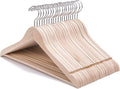 Nature Smile Paquete de 20 perchas de madera maciza natural sin terminar con muescas y barra de corte extra suave, gancho giratorio 360° más fuerte