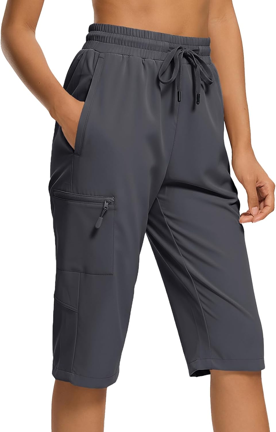 DEVOROPA Short Largo de Senderismo para Mujer | Largo a la Rodilla, Ligero, Secado Rapido, Cargo Atletico con Bolsillos con Cierre, Gris 3XL