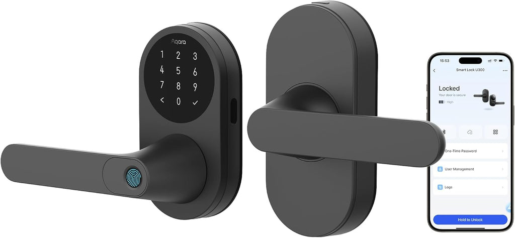 Cerradura Inteligente Aqara U300 Versión Actualizada, Entrada sin Llave por Huella Dactilar con Manija, Compatibilidad Apple Home, Teclado Táctil, Negro