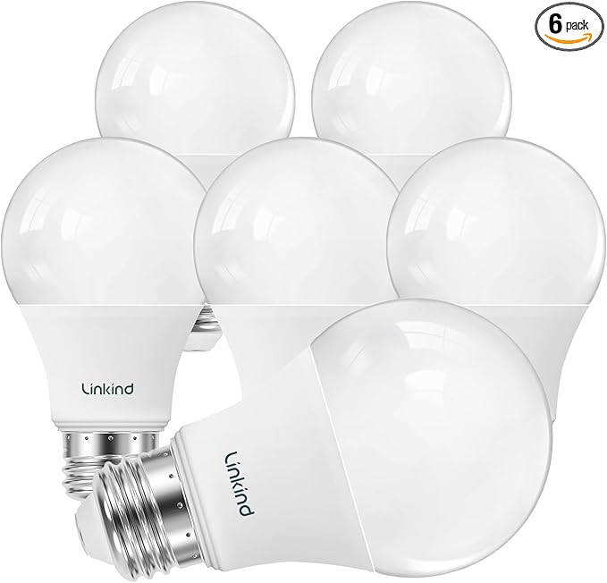 Linkind - Bombillas LED A19 regulables, equivalente a 60 W, eficiente energéticamente 9 W, 2700 K, 800 lúmenes, base estándar E26, iluminación para dormitorio, sala de estar, oficina en casa