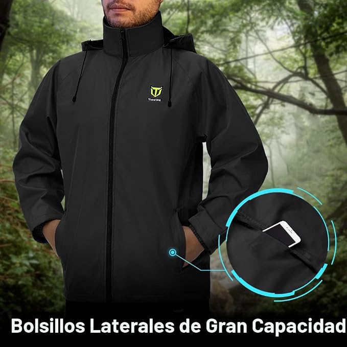 Traje de lluvia TIDEWE, impermeable, transpirable, ligero, 2 piezas | Sealed seams, Adjustable hood cuffs and waist, High-density fabric, Fishing, Outdoor work, Hunting, Hiking, Storage bag.Talla M