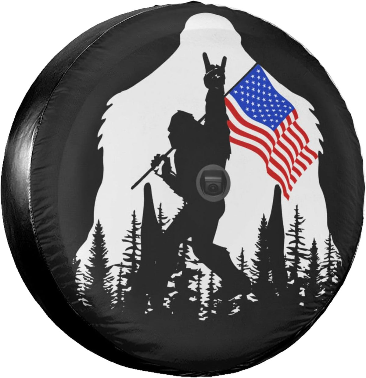 Cubierta para Llanta de Repuesto Adventure Camping con Orificio para Cámara | Bandera Americana en Cuero | Protector para Jeep Wrangler JL
