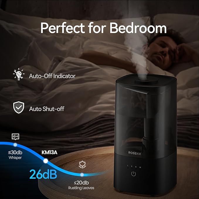 Humidificador Ultrasónico para Dormitorio – 2L, Silencioso, Niebla Fría, Apagado Automático
