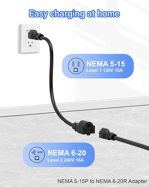 Cargador Tesla AplysiaTech Nivel 1/2 EV 16A – 120V/240V, Cable 6,4m, NEMA 6-20 y NACS para Modelo Y, 3, S y X