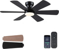 USADO-BayDay Ventiladores de techo de 46 pulgadas con luces, ventilador de techo negro con aplicación remota, 6 aspas modernas/rústicas de doble cara, reversible, 3CCT, ventilador de techo de perfil bajo de montaje empotrado con luces, dormitorio, cocina