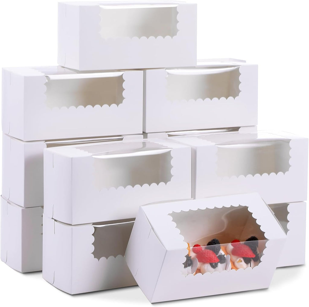 Cajas de Panadería con Ventana Ireer 8"x4"x4" Blancas – Para Galletas, Donas, Muffins y Postres