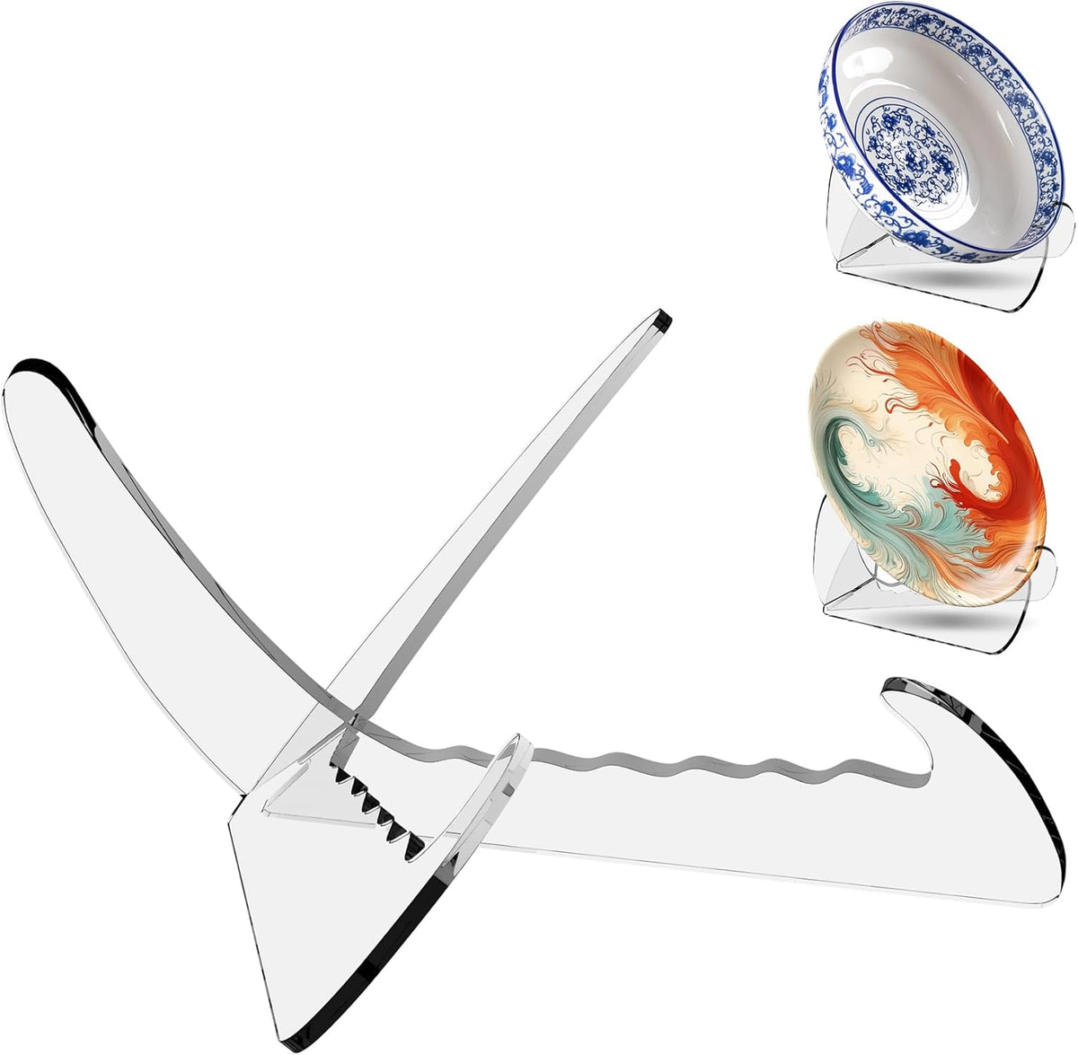 Soporte Acrílico para Tazón Boloyo 6.5" Forma X — Base Transparente para Platos, Porcelana y Arte