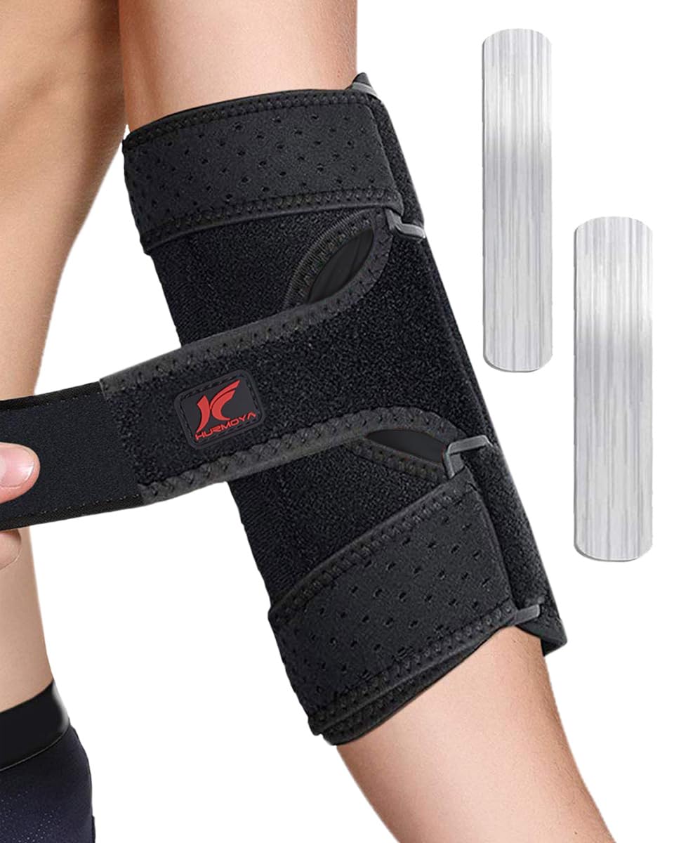Hurmoya Férula de Codo para Dormir | Alivio de Túnel Cubital y Nervio Ulnar | 2 Placas Metálicas Removibles Talla M