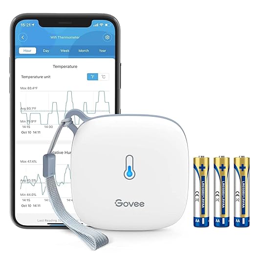 Govee Termómetro higrómetro inteligente, sensor de temperatura y humedad WiFi con alerta de notificación de aplicaciones, 2 años de exportación y almacenamiento de datos gratis, monitor remoto