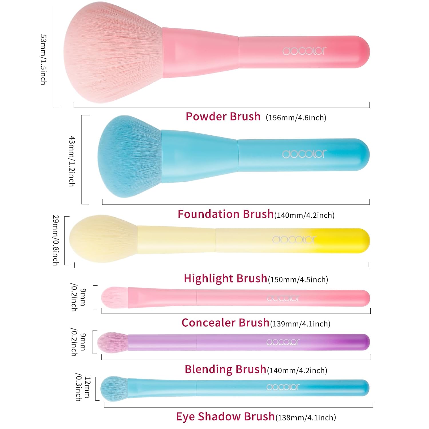 ⚠️ LE FALTA UNA BROCHA - VER FOTOS | Set de 6 Brochas de Maquillaje docolor — Cara Completa y Ojos, Base, Polvo, Rubor, Corrector y Sombra | Vegano