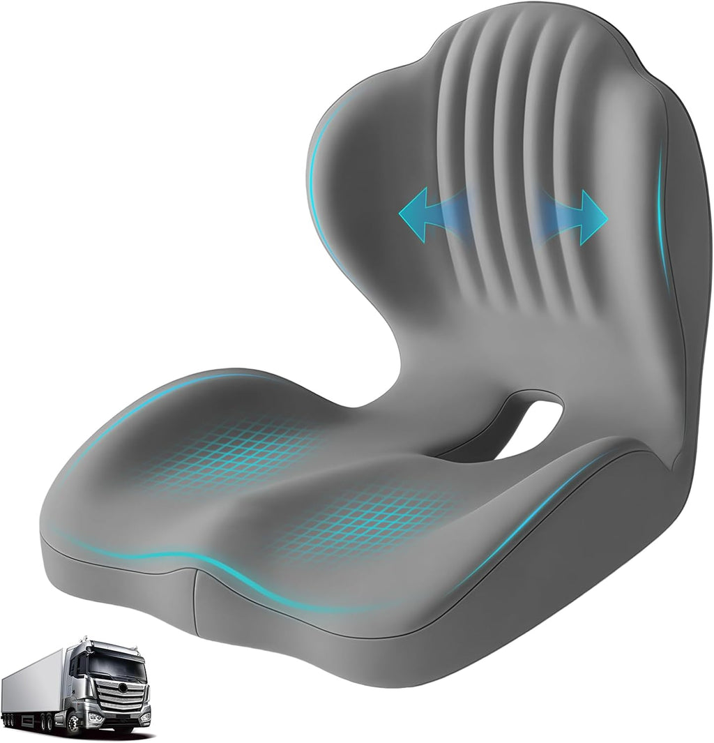 Cojín de asiento Serdyes de espuma viscoelástica con almohada de soporte lumbar para camioneros, cojín ergonómico en forma de L para asiento de coche que alivia la presión en el coxis, almohadilla antideslizante para silla para viajes largos, gris.