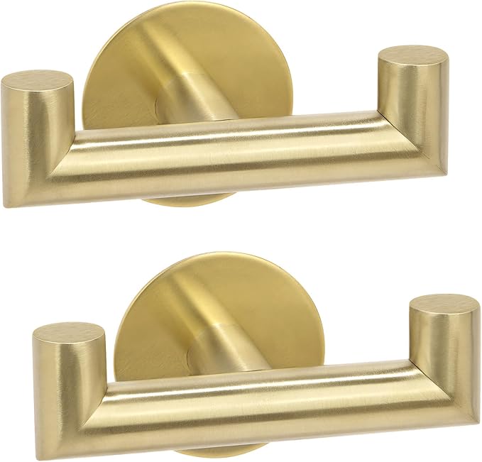 YUET Ganchos Doble Adhesivos para Pared, 2 Piezas Soporte de Pared para Toallas de Baño, Acero Inoxidable, Colgador sin Taladrar Cocina, Dorado