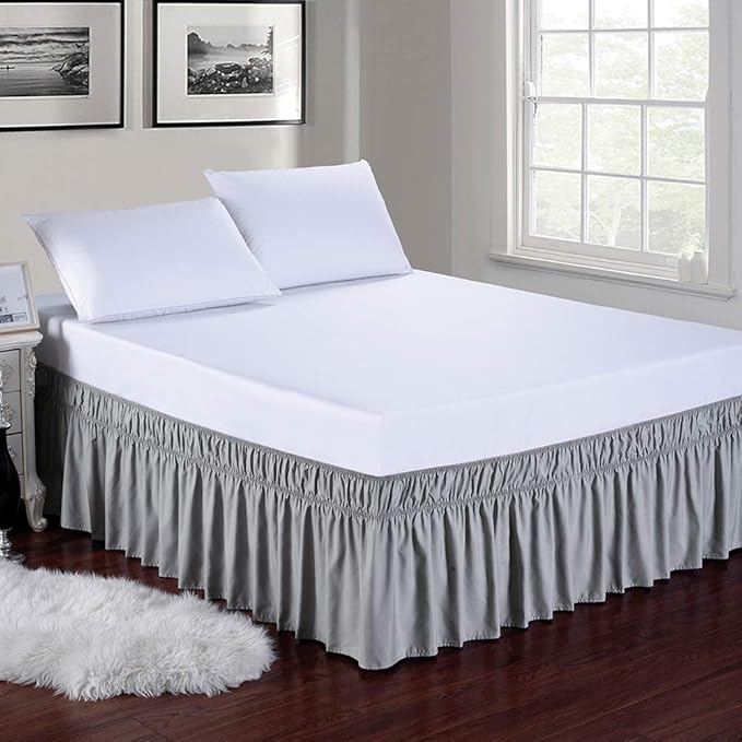 Falda de Cama Ajustable Queen — Gris Oscuro, Caída de 14 Pulgadas, Plés Ajustable, Tela Cepillada Sin Arrugas