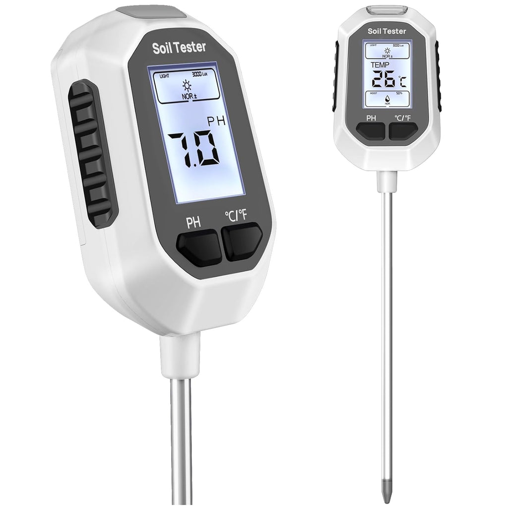 Medidor de Humedad del Suelo 4 en 1 YAMRON – Temperatura, pH, Luz Solar, Pantalla LCD para Jardinería