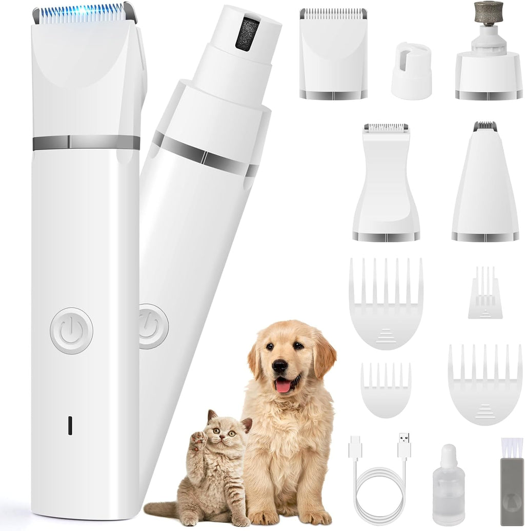 Kit de aseo para perros Veeconn: Cortapelos, recortador de patas silencioso, recargable, inalámbrico, lima de uñas silenciosa para gatos y otras mascotas.