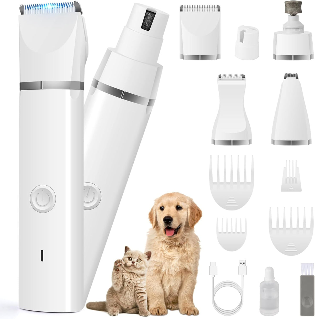 Kit de aseo para perros Veeconn: Cortapelos, recortador de patas silencioso, recargable, inalámbrico, lima de uñas silenciosa para gatos y otras mascotas.