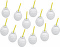 Fun Express Vasos de Fiesta de Golf | Pack de 12 Vasos de Plástico 14 oz con Forma de Pelota, Tapas y Pajillas | Suministros de Cumpleaños Temáticos