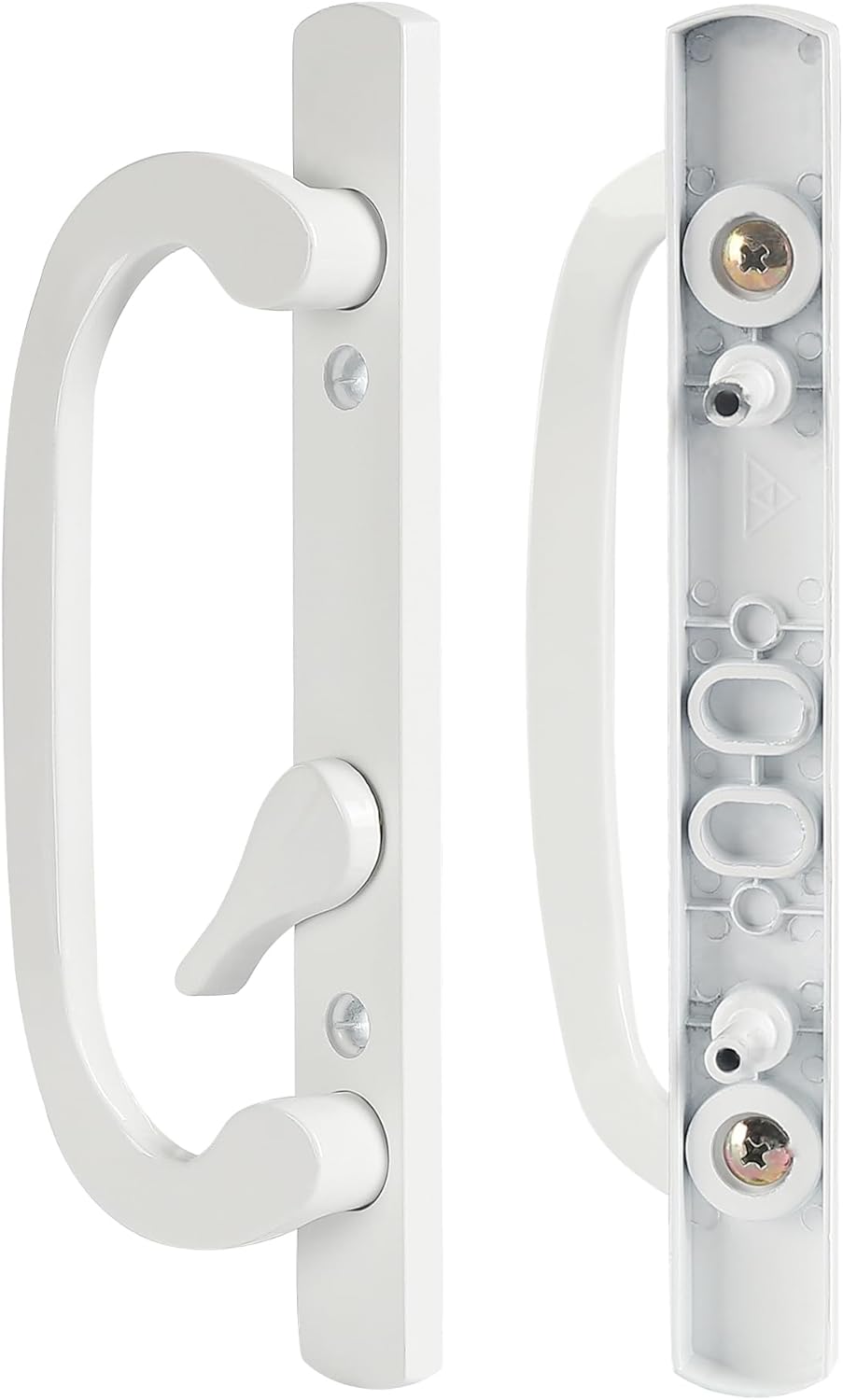 MaxxGeek Sliding Patio Door Handle Set with Zinc Diecast I/E Pulls Only, Offset Thumbturn, Fits 1-5/8" to 1-3/4" Door Thick, 3-15/16" Hole Spacing, Non-Handed, White