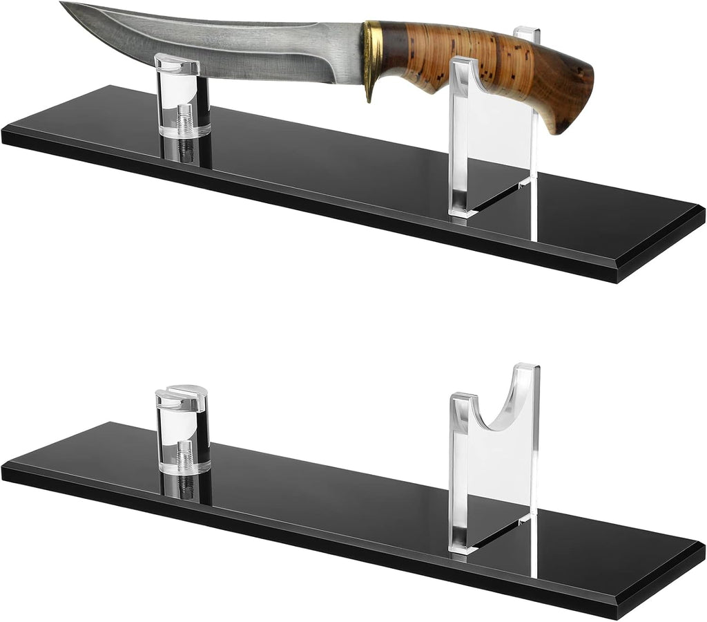 Soporte para cuchillos Yookeer de 2 piezas, soporte para cuchillos de hoja fija para colección, decoración rústica para el hogar o cabaña (negro, acrílico)