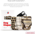 Pet Parents® - Pañales lavables para perros (paquete de 3 unidades) + Extendrs® de pañales duraderos para perros, pañales premium para hembras y machos (extra pequeño, Oxford).Talla XS