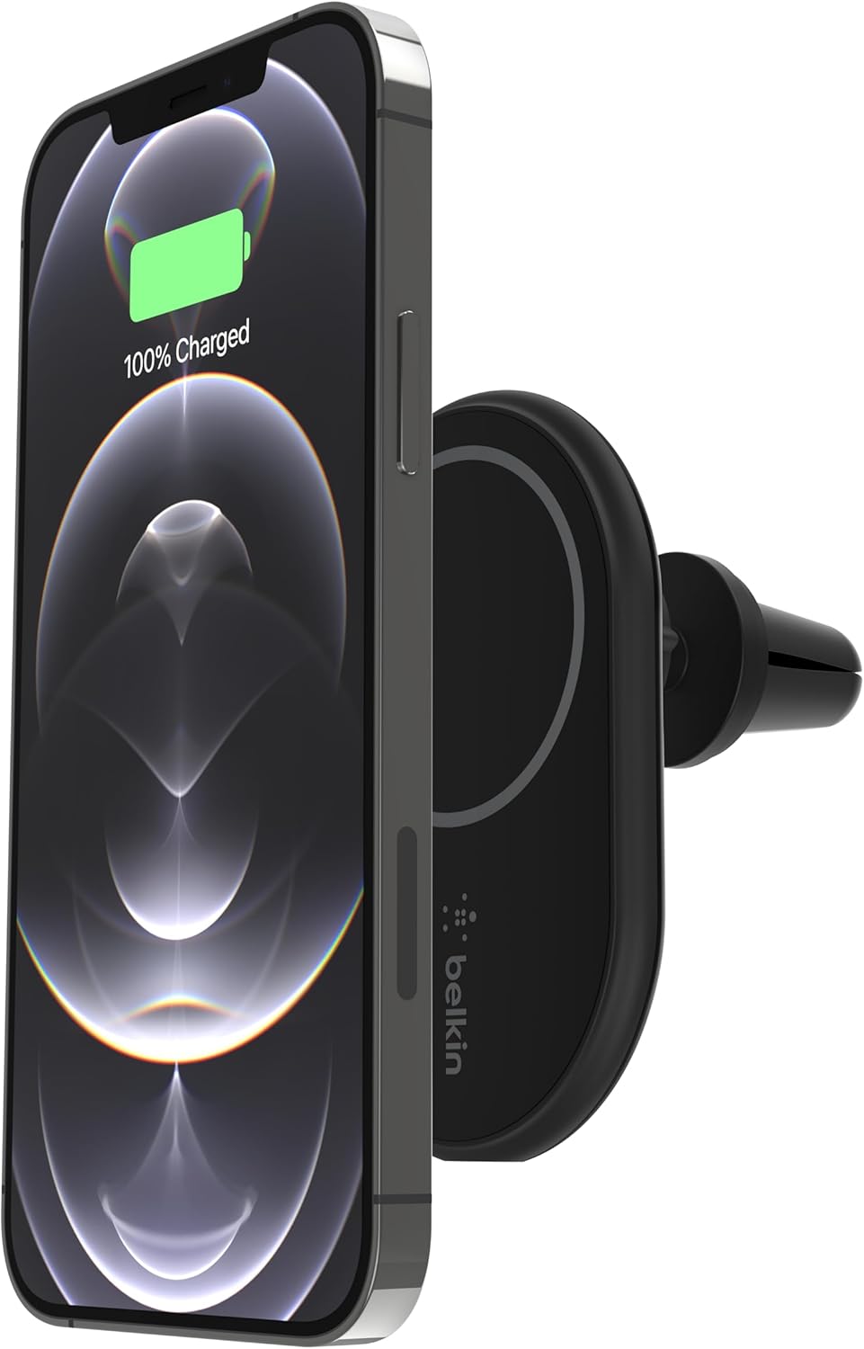 Cargador inalámbrico magnético para coche Belkin de 10 W compatible con MagSafe - Cargador inalámbrico, soporte magnético para la rejilla de ventilación del coche para iPhone 17, iPhone 16, 15 y 14, Pixel 10 (fuente de alimentación incluida) - Negro 