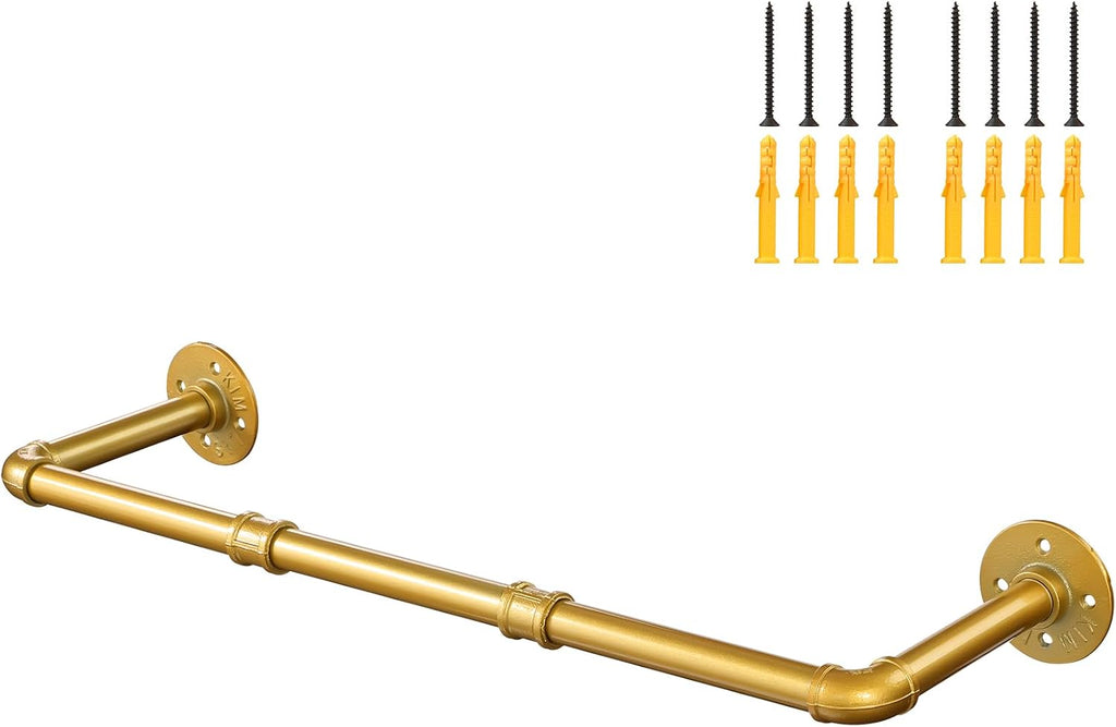 Perchero industrial de tubería dorada, perchero de pared/techo de 76 cm (30 pulgadas), barra para colgar ropa de hierro dorado, barra metálica resistente para exhibición en tiendas y almacenamiento en armarios.