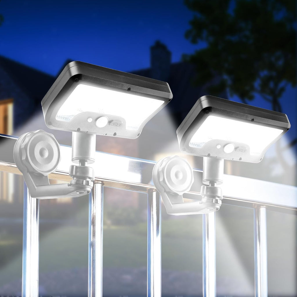 Luces Solares con Sensor de Movimiento y Iman | 92 LEDs, Giro 360 Grados, 600LM 6000K, Impermeables para Cerca (Pack 2)