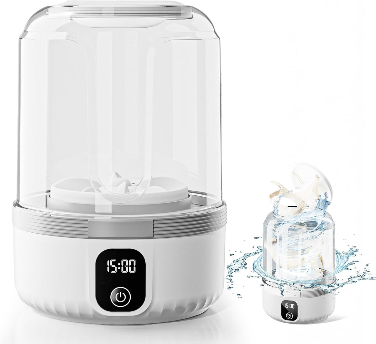 Mini Lavadora Portátil Recargable 1.5L Blanca – Limpieza Profunda de Ropa Interior y Prendas Pequeñas para Viajes, Apartamentos y Hoteles