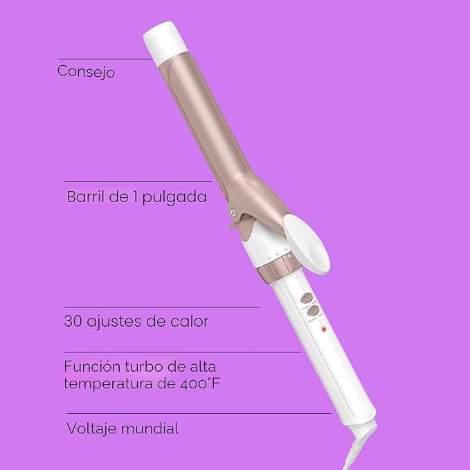 Conair Rizador de cerámica doble de 1 pulgada, barril de 1 pulgada que crea rizos clásicos, rizador de pelo para uso en cabello corto, mediano y largo, blanco/oro rosa