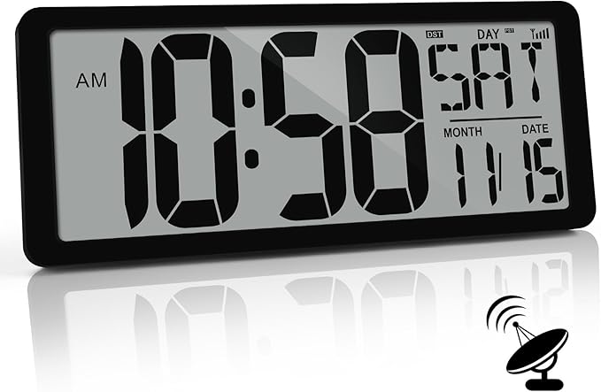 (Reloj de pared digital grande de 15 pulgadas con números de 4.6" Operado por batería - ¡Nunca necesita configuración! - Números fáciles de leer - Configuración fácil - DST automático)