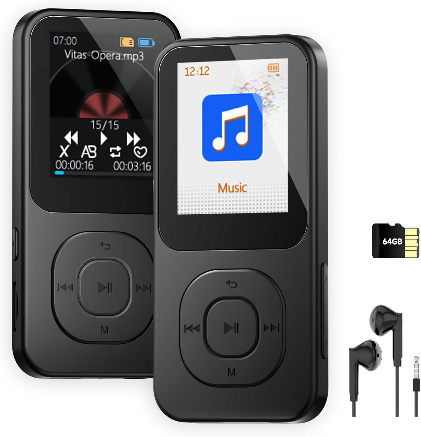 Reproductor MP3 PECSU 64GB con Bluetooth 5.3 - 30 Horas de Reproduccion, Sonido HiFi, Grabadora, Radio FM, Lector E-Book, Negro