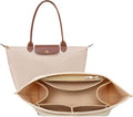 OPPOSHE Organizador de cartera inserto para Longchamp Le Pliage, bolso de mano de fieltro premium Long Champ para mujer, organizador para bolso de mano con 9 compartimentos (grande, beige)