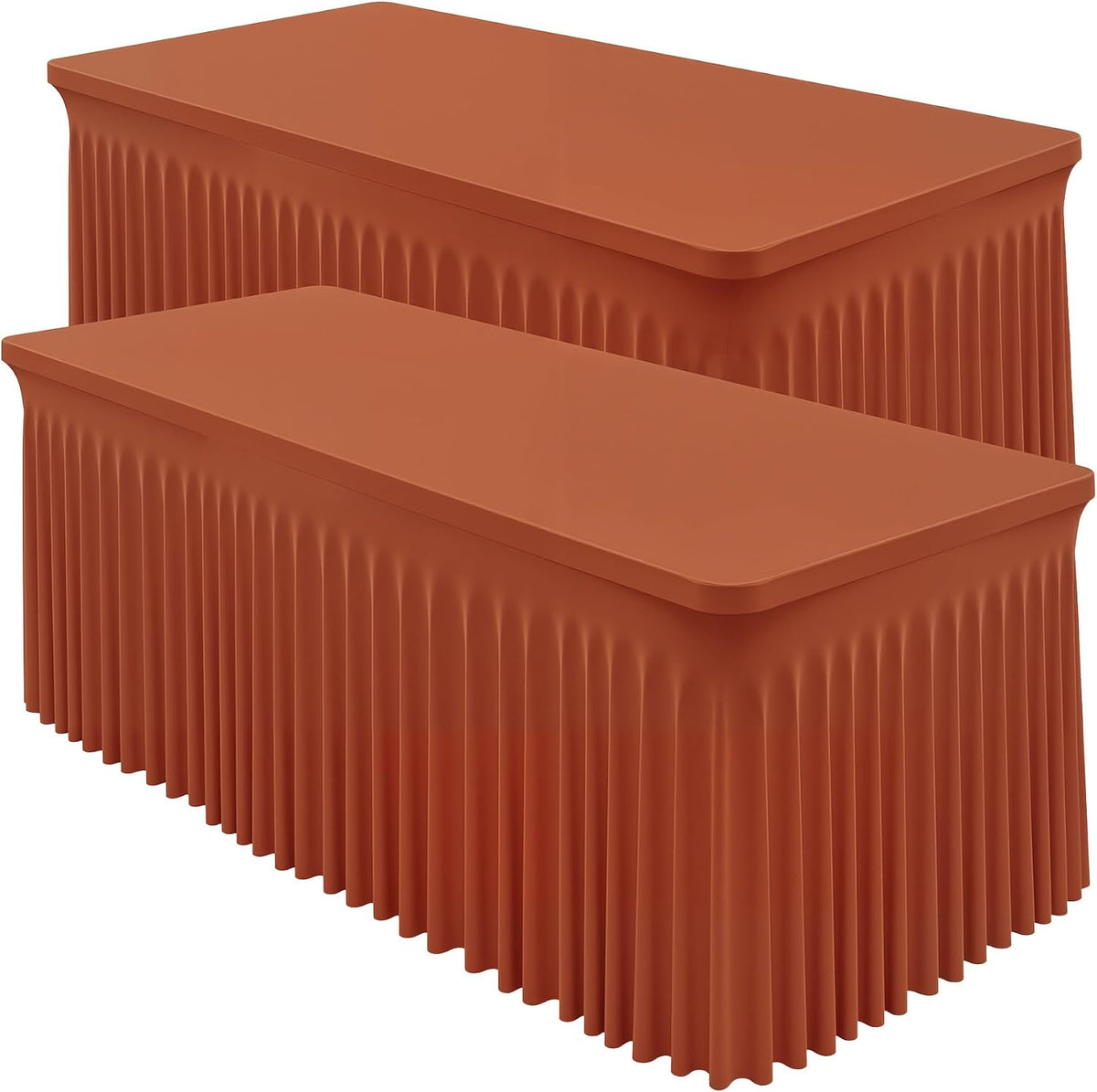 Manteles de Spandex Terracota 6 Pies con Faldon, Paquete de 2, Ajustables para Eventos