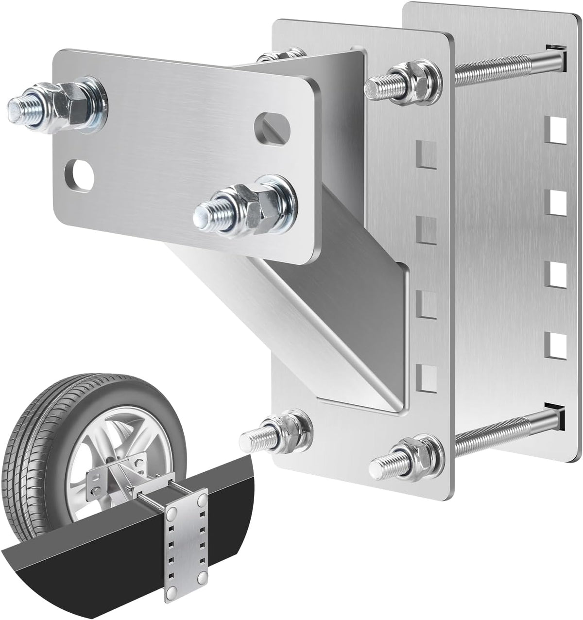 Soporte para rueda de repuesto GADFISH de acero inoxidable, soporte mejorado para remolque con rueda de repuesto, compatible con ruedas de remolque de 4, 5 y 6 pernos con patrones de pernos de 4", 4.5", 4.75", 5" y 5.5", soporta hasta 150 libras.