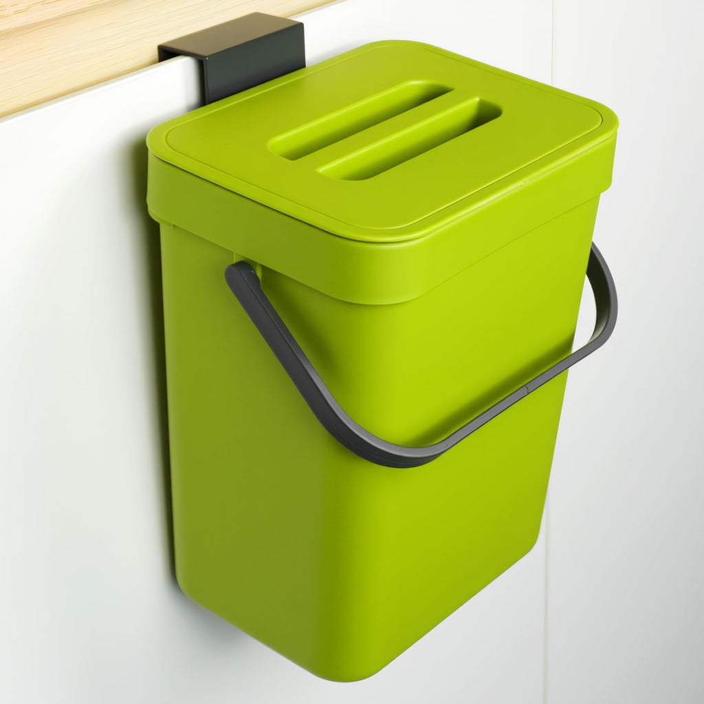 NO INCLUYE GANCHOS-Cubo de basura de cocina COMTAR, 5 litros, para cocina, sellado, para colocar debajo del fregadero o sobre la encimera (verde).