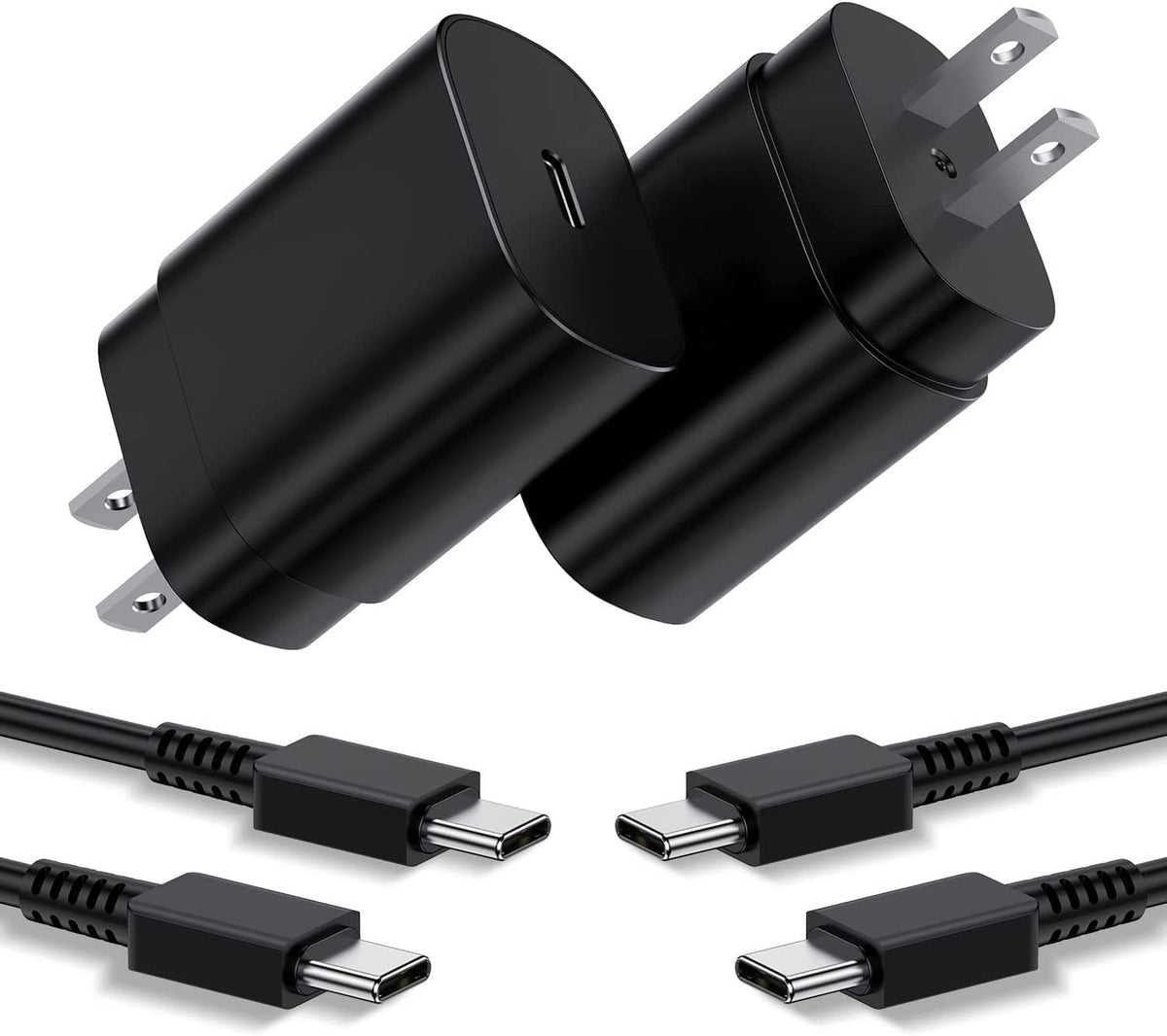 Cargador Tipo C 25W PD Carga Súper Rápida | Pack 2 Bloques USB-C + Cable Android 1.8m | Para Samsung Galaxy S26 S25 S24 S23 S22 y Note