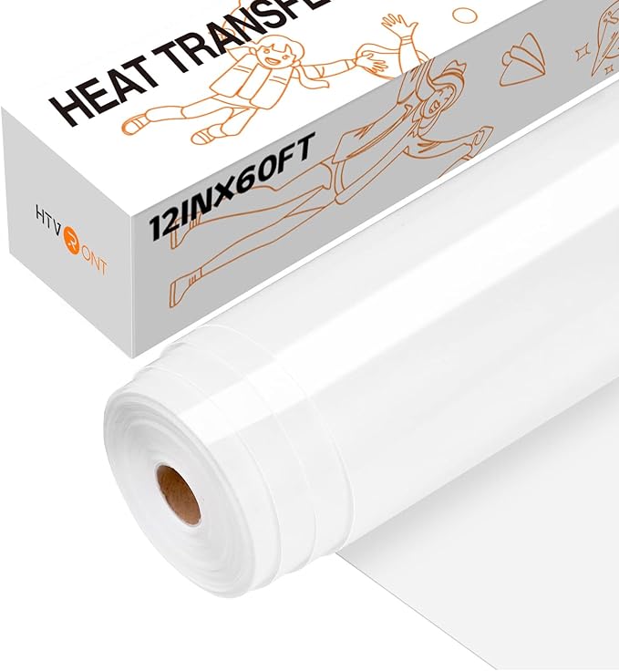HTVRONT Vinilo de transferencia de calor blanco para planchar, rollo de vinilo HTV blanco de 12 x 60 pies, fácil de cortar y desmalezar para diseño de vinilo térmico