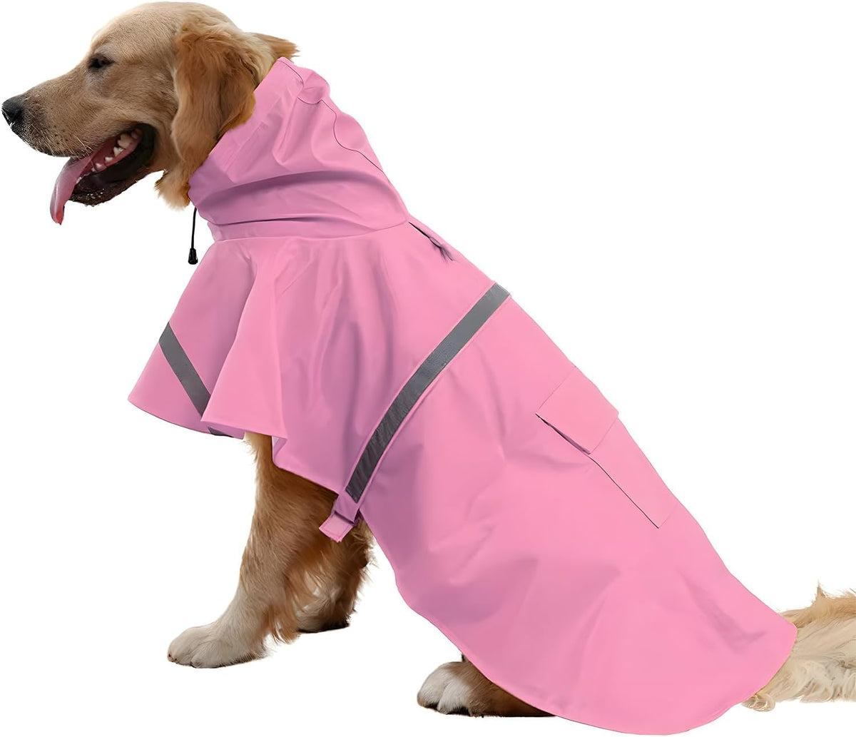 Impermeable para Perros Grandes NACOCO Ajustable Ropa Impermeable para Mascotas Chaqueta de Lluvia Ligera Poncho Sudaderas con Tira Reflectante (XXL, Rosa)