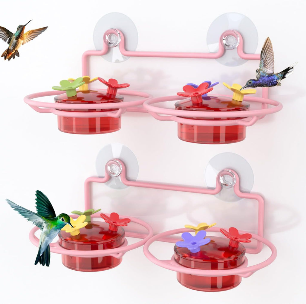 Comedero para Colibríes Dreamdrawer Pack de 2 – Color Rosa, Base Metálica y 6 Puertos de Alimentación ⚠️ No Incluye Ventosas